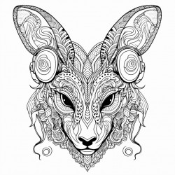 zentangle animal with headphones