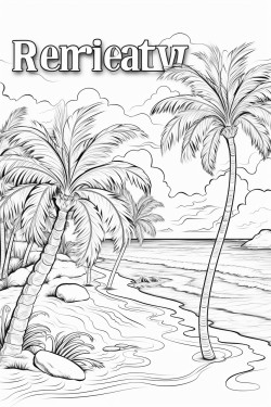 a beach scene with palm trees that has the words happy retirement in large white letters centered in the foreground