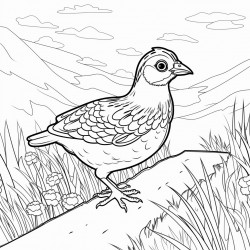 a quail walking in a pathway outline lineart coloring book 2d cartoon character