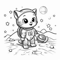a cat astronaut exploring a cheese planet
