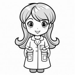 a cute nurse carrying medication bold and easy white background