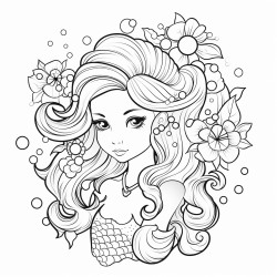 dessin de livre de coloriage noir et blanc pour les enfants style sirne