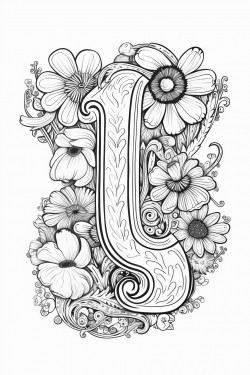 the letter u made into a coloring page with doodle flowers aliens