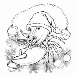 a crawfish with christmas light and santa hat