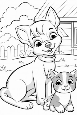cat plays with dog