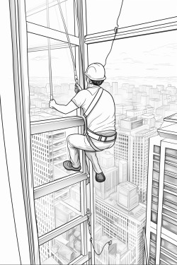 window washer climbing a skyscraper
