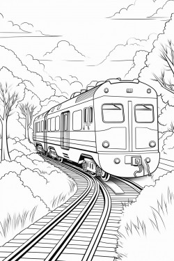 train with background of train tracks and grass and trees
