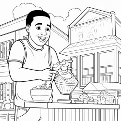 african american eat ice cream at the ice cream outside in the inner city