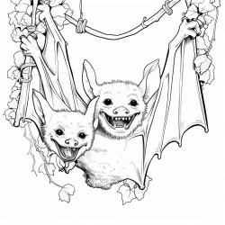 a family of bats hanging upside down smiling and waving