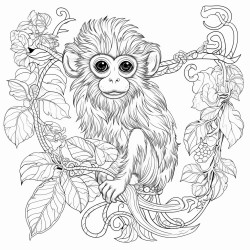 a java langur with intricate pattern inside of it no color no shading medium line