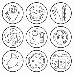 6 colouring pictures of simple objects that has circle shapes