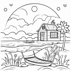 coloring page summer halloween in the see no background white and black