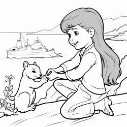 a girl throwing a squirrel down by the bay