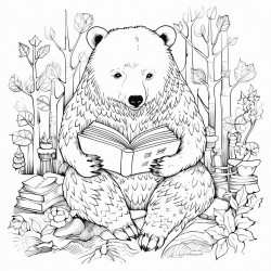 bear reading books in the forest