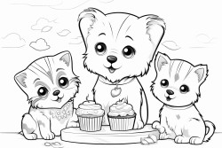 Cute bear cute dog cute cat looking at kittens who are eating ice cream