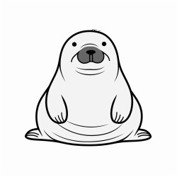 kids coloring page with walrus black and white simple line art style minimalist drawing white background style raw