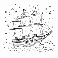 a pirate ship sailing under a starry sky