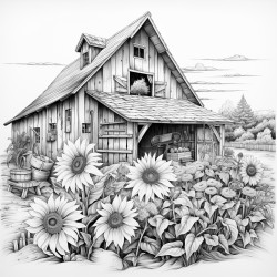 sunflowers in a barn