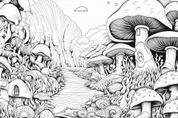 magic mushrooms in a psychedelic forest ample white space fun
