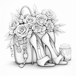 high heels a purse and roses