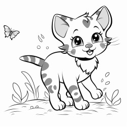 A playful kitten chasing butterflies