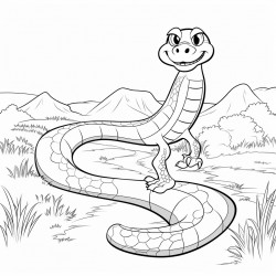 a snake walking in a pathway outline lineart coloring book 2d cartoon character