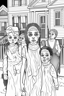 creepy images of blackeyed children standing in the street