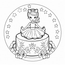 i would like a coloring page of a ballerina style cake with a ballerina cake topper