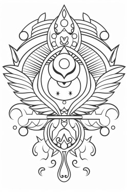 a cute spiritual symbols  coloring bookvector white background black and white black drawing