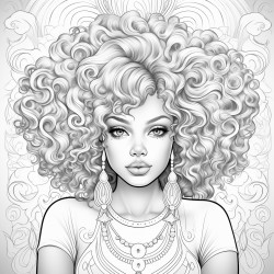 woman with afro with face with geometric shapes