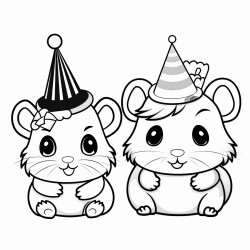 a rabbit hamster and turtle with party hats