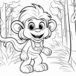 an uakari walking in a pathway outline lineart coloring book 2d cartoon character