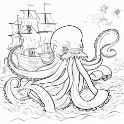 cracken octopus ravaging a ship and eating sailors