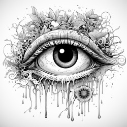an eye with a cool design surrounding it and splatter marks tattoo