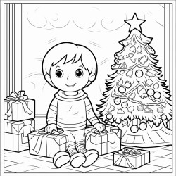 cozy christmas coloring book page no colors black and bold lines