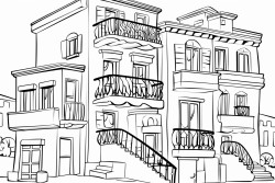a town house. Four levels high. A balcony on every floor. Nothing in background or foreground