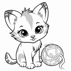 curious kitten  a kitten playing with a ball of yarn