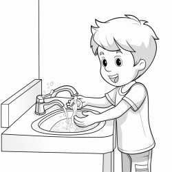 a kid rubbing and washing his hands under the tap water