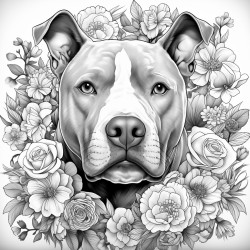 full length pitbull with a flower crown