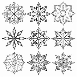 an intricate collection of unique snowflake designs each with detailed patterns