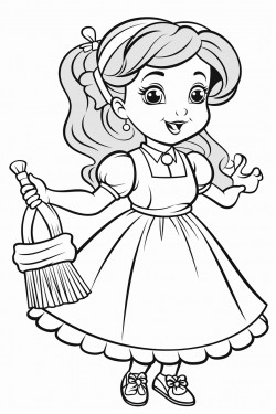 cute dwarf woman clean the dust with a feather duster