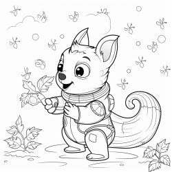 a squirrel in a spacesuit exploring a tree