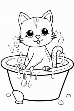 cat having a bath in a humans bath