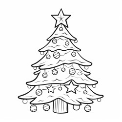 a large christmas tree with ornaments tinsel and a star on top