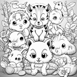 happy jungle kawaii animals advanced adult coloring page