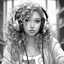 teen girl  with headphones and cute top