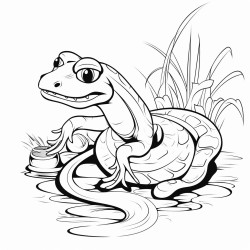 a snake eating a frog at the river