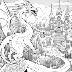 a fantasy world with a dragon and a wizard
