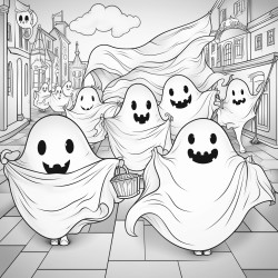 friendly ghosts carrying banners as if theyre in a parade