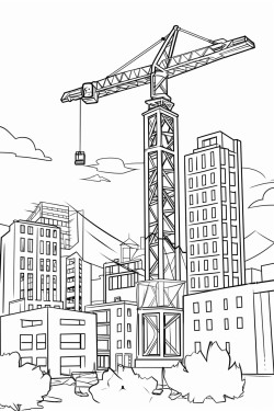 wrecking ball crane knocking down tall buildings with construction workers